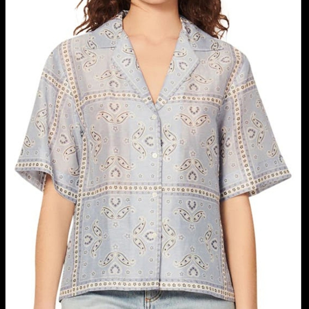 Sandro Livia Scarf Print Linen Blend Button-up Shirt